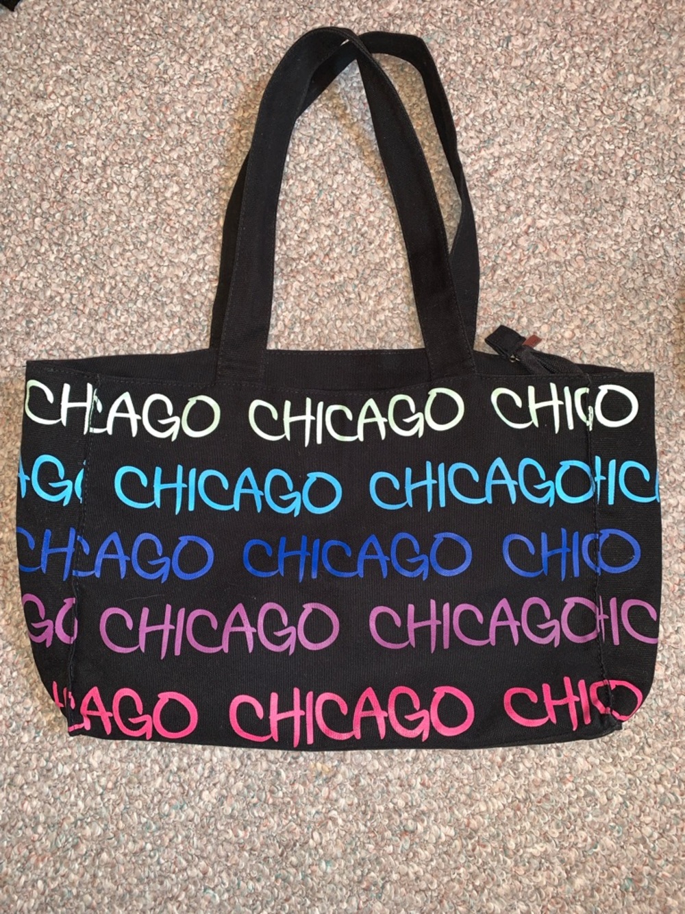 Chicago Script Black Tote Bag with Multicolor Print